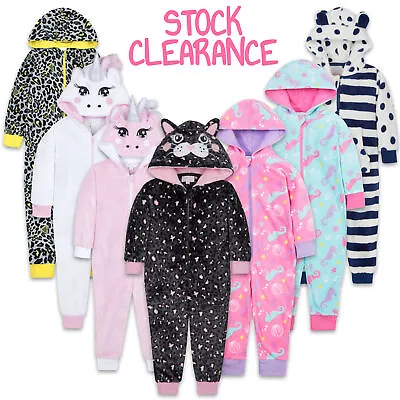 1Onesie Infants Childrens Girls Novelty All In One Hooded Jumpsuit Stripe Spots • £14.99