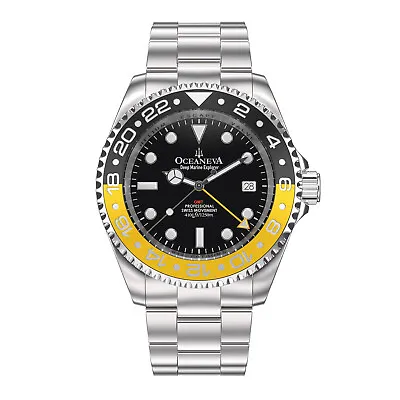 Oceaneva Men's Deep Marine Explorer GMT Watch 1250M Pro Diver  Yellow And Black • $229