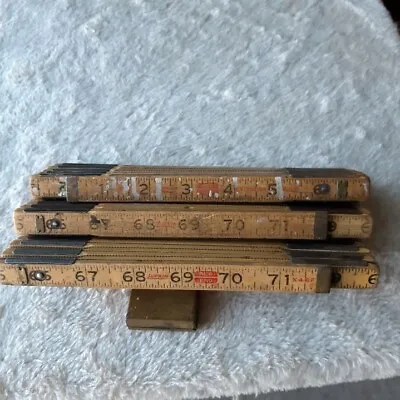 Vintage Lufkin No X46F Folding Wooden Rulers 72  With Brass Extension Lot Of 3 • $24