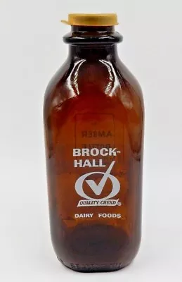 Vintage Brock-hall Connecticut Amber Colored One Quart Milk Bottle With Cap • $29.95