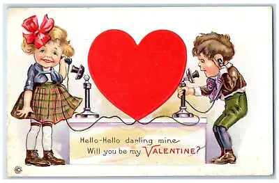 C1910's Valentine Heart Children Telephone Embossed Unposted Antique Postcard • $19.95