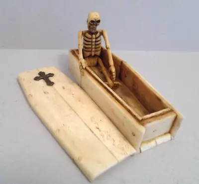 Skeleton & Coffin  Mememto Mori  Carved Cow Bone Napoleonic Prisoner Or Sailor  • £120