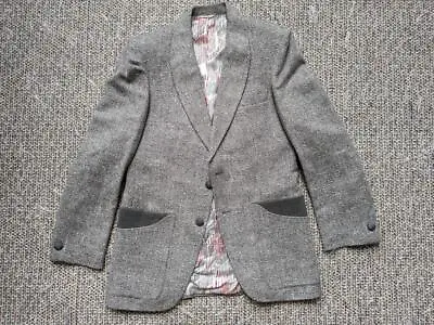 Vintage 1950s Style TWEED Smoking Jacket 36S Tuxedo SHAWL Blazer ROCKABILLY • $168.95