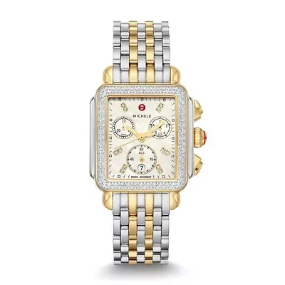 New Michele Deco Diamond Gold Two-Tone MOP Diamond Dial Watch MWW06A000776 • $1795