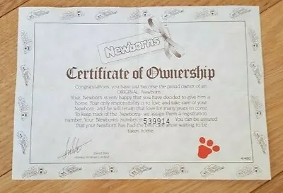 £2.50 • Buy Vintage Hornby Pound Puppies Newborns ORIGINAL Certificate Of Ownership 1984