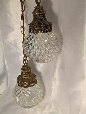 Vintage Glass Swag Lamps Ceiling Fixture Hollywood Regency Set Of Two • $150