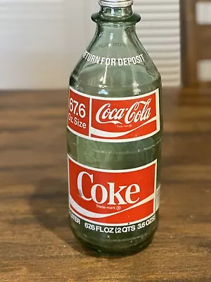 1970s Vintage COCA COLA 2 Liter Green Glass Coke Bottle 67.6 Fl Oz. With CAP • $30