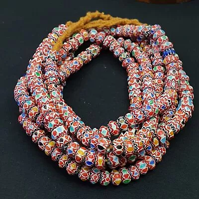 AA Vintage Chevron Beads Venetian African Multicolor Glass  9mm Beads Long • $50