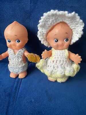 2 Kewpie Dolls Old Cute Baby Boy Girl Powder Dispensers Crochet￼ Nursery ￼ • $8.99