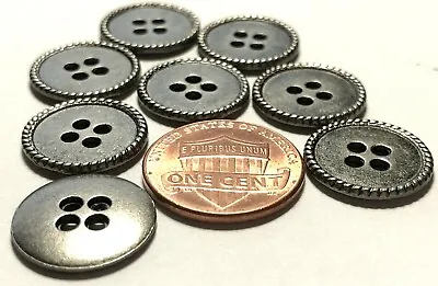 8 Antique Silver Tone Metal 4-hole Sew-through Buttons 15mm Almost 5/8  11761 • $6.49