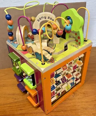 Zany Zoo Wooden Activity Cube Educational Preschool Busy Box Alphabet Animals  • $19.95