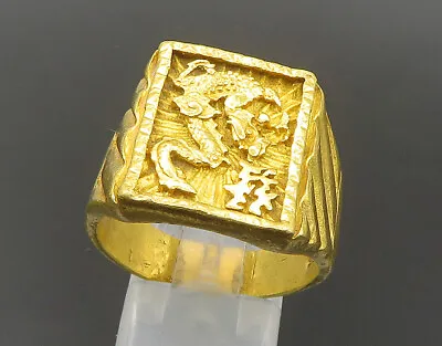 CHINESE 24K GOLD - Vintage Antique Shiny Dragon Band Ring Sz 10.5 - GR342 • $2420.10