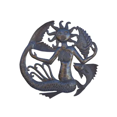 Handcrafted Haitian Metal Art Mermaid With Sunny Disposition Whimsical Nautical • $34