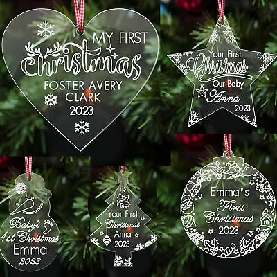 Personalised Babys First Christmas Bauble Acrylic Xmas Tree Decoration Gift 2023 • £3.99