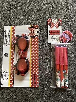 MINNIE MOUSE SWIM GOGGLES AND BALL PEN SET (Black Ink) PENS COME WITH CASE & FOB • £5.99