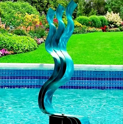 LARGE AQUA SCULPTURE Modern Abstract Metal Garden Decor ORIGINAL Jon Allen • $360