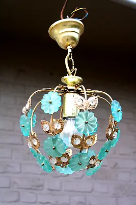 Italian 1970 Murano Glass Flowers Chandelier Lamp • $350
