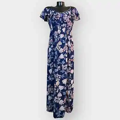 Miami NWOT Floral Cold Shoulder Maxi Dress Womens M Semi Sheer Boho Semi Formal • $29