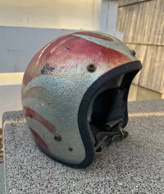 Vintage 70s Metallic Flames Helmet Motorcycle Open Face • $135