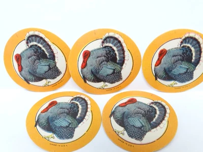 $9.99 • Buy 5 Vintage USA Thanksgiving Turkey Die Cut Seals, Antique Christmas Stickers