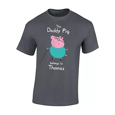 Personalised Daddy Pig Charcoal T-Shirt-Kids Novelty Cartoon Father Day Present • £8.99