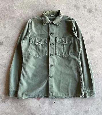 Vintage 60s US Military OG107 Green Fatigue Button Shirt Jacket Size Medium  • $32.49