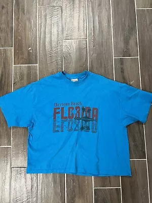 Vintage Hanes 90s Daytona Beach Florida Blue T-Shirt CROPPED Size XL • $5.97