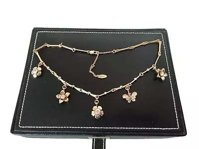 Vintage Jewellery Signed Miriam Haskell Dainty Gold Tone & Crystal Necklace • £50