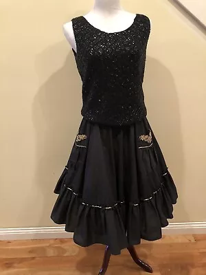 Vintage Malco Modes Full Circle Skirt With Gold Trim Size L EUC • $29.99