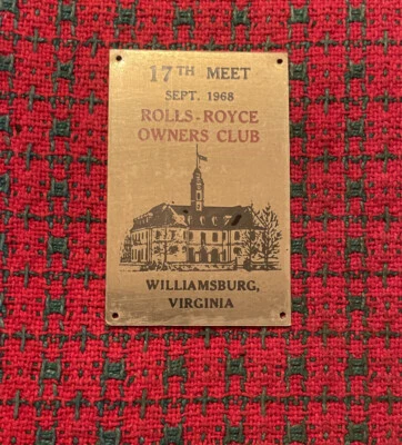 $18.99 • Buy Rolls Royce 1968 Owners Club Dash Plaque Williamsburg, VA