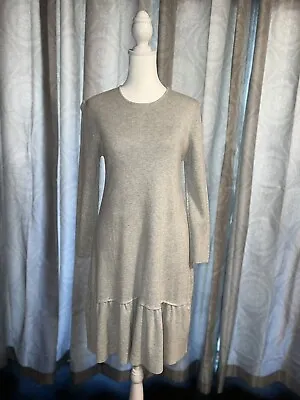 Zara Size M Knit Peplum Drop Waist Ruffle Hem Long Sleeve Grey Dress • $23.55