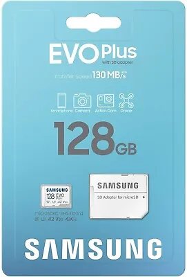 Samsung EVO Plus 128GB MicroSDXC Memory Card Transfer Speed 130 MB/s • $30