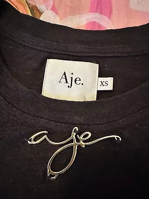 Aje Black Linen Relaxed Fit Tee With Gold Age Logo Xs • $90