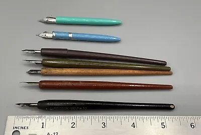 7 Vtg Dip/Fountain Pens~1 Esterbrook #32 Wood & 6 Unmarked W/Tips Lot Assorted • $21.99