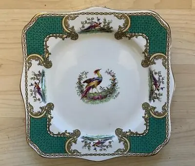 1 MYOTTS Chelsea STAFFORDSHIRE Square Luncheon Plates 8 3/8  Pheasant BIRD Green • $32