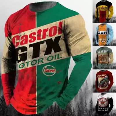 Casual Men's Retro Oil Racing Cool Tees Vintage T-Shirt Classic Distressed Shirt • £21.59