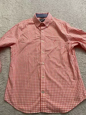 Nautica Men Plaid Slim Fit Long Sleeve Button-Down Shirt Peach Size M • $17.99