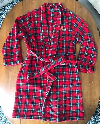 Lauren Ralph Lauren Fleece Robe Tartan Plaid Red Plush Monogram Logo Large • $25