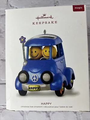 2018 Hallmark Happy Car Smiley Face VW Bug Flower Power Pharrell Xmas Ornament • $10.90