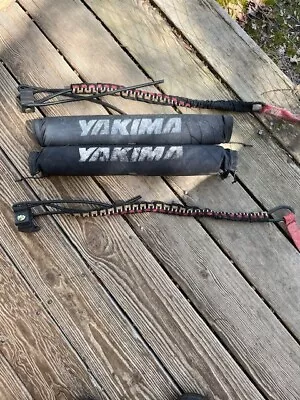 Two 18  Yakima Roof Rack Round Cross Bar Pads W/Adjust Straps Surfboards Kayaks • $39.95