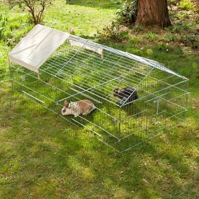 £119.99 • Buy Metal Rabbit Run With Pitched Roof & Sun Protection Shield Guinea Pigs Chickens