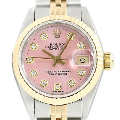 Rolex Ladies Datejust 18K Yellow Gold & Stainless Steel Pink Diamond Watch 69173 • $8260.36
