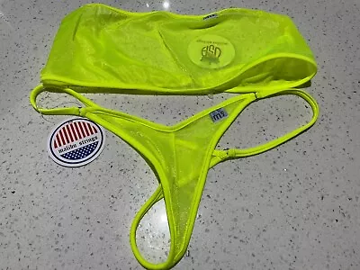 Brand New With Tags Malibustrings Bikini Sparkle Sheer Neon Micro Thong Bikini! • $99.80