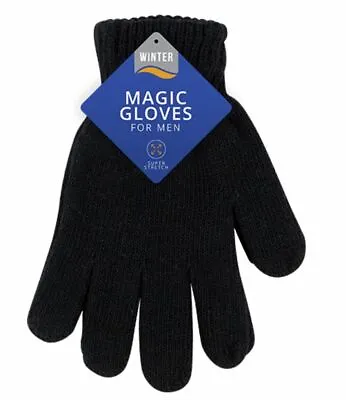 Mens Unisex Winter Warm Thermal Gloves Knitted Extra Stretch Wool Heat Black UK • £2.59