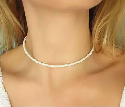 Necklace White Choker String Beaded Strand Women Jewelry Elegant Gift UK • £3.98