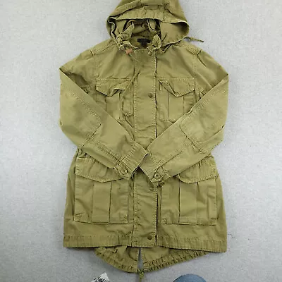 J CREW Jacket Womens Small Green Cotton Canvas Safari Outdoors Hideaway Hood • $19.68