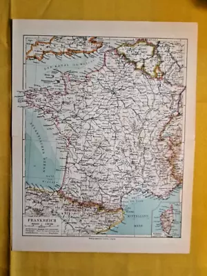 1912 FRANCE Vintage Map Paris Mediterranean Sea ORIGINAL 11.5 X 9.5 Color C10-8 • $24.90