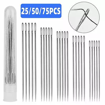 $6.98 • Buy 75PCS Large Eye Hand Sewing Needles 5 Size For Stitching Leather Craft Projects