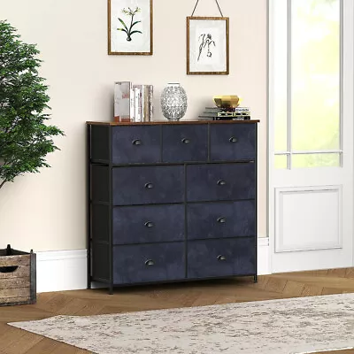 9-Tier Drawers Nightstand Chest Dresser Organizer Storage Bedroom Black Wood • $71.99