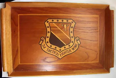 Vintage 1970s USAF 3rd Tactical Fighter Wing Insignia Wood Inlay Marquetry Tray • $48